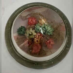 Vintage Dried Flowers  Round Convex Bubble Dome Framed 3”